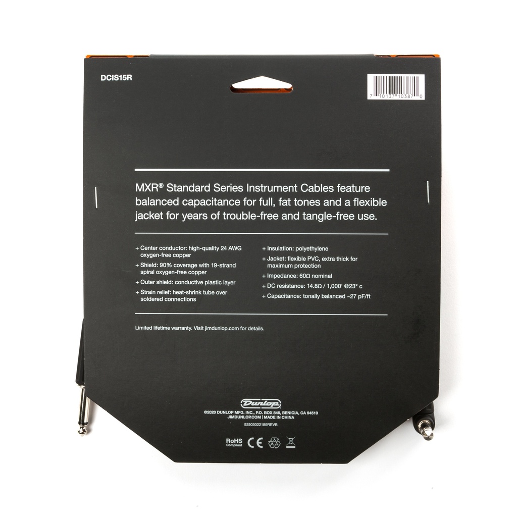 MXR Instrument Cable, 15 Ft Right Angle