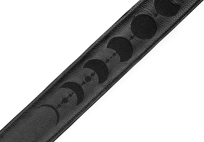 Levy's 2.5" Padded Garment Leather Guitar Strap with Embroidery Moon Phases, Black/Black