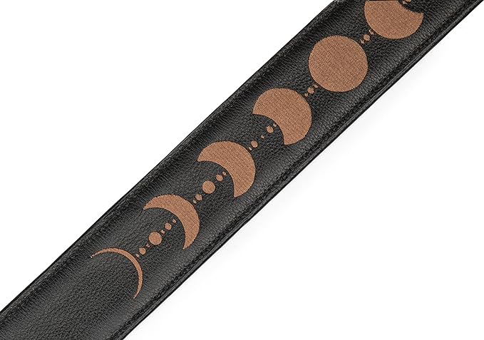 Levy's 2.5" Padded Garment Leather Guitar Strap with Embroidery Moon Phases, Black/Brown