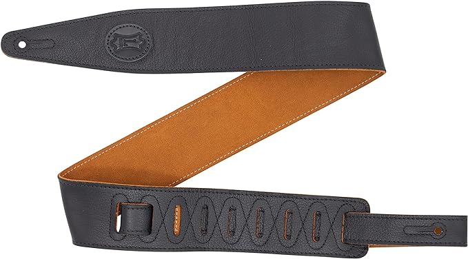 Levy's 2.5" Garment Leather Contrasting Suede Backing Black & Honey Guitar Strap