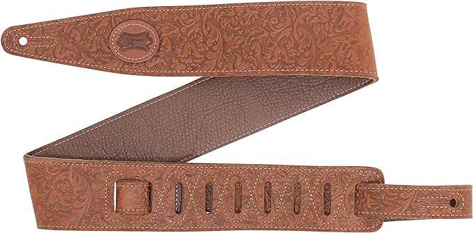 Levy's 2.5" Florentine Series Leather Brown Height Adjustable 48"-55" Guitar Strap