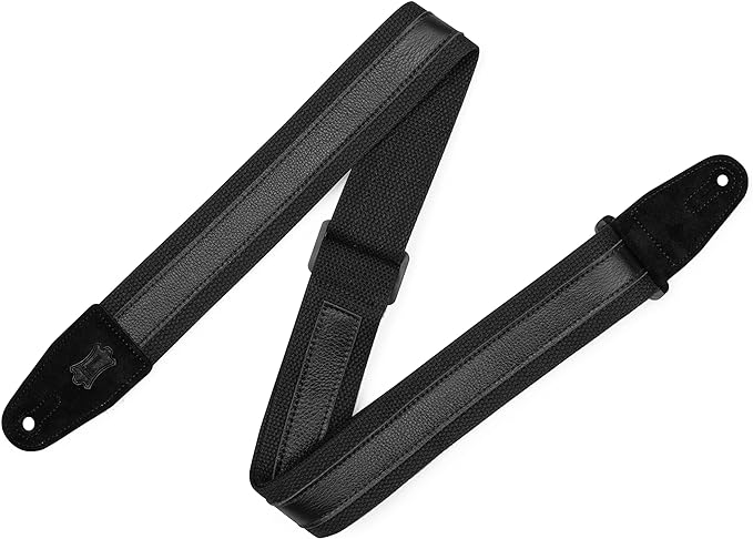 Levy's 2" Cotton Strap with 1" Decorative Leather Strip, Black/Black