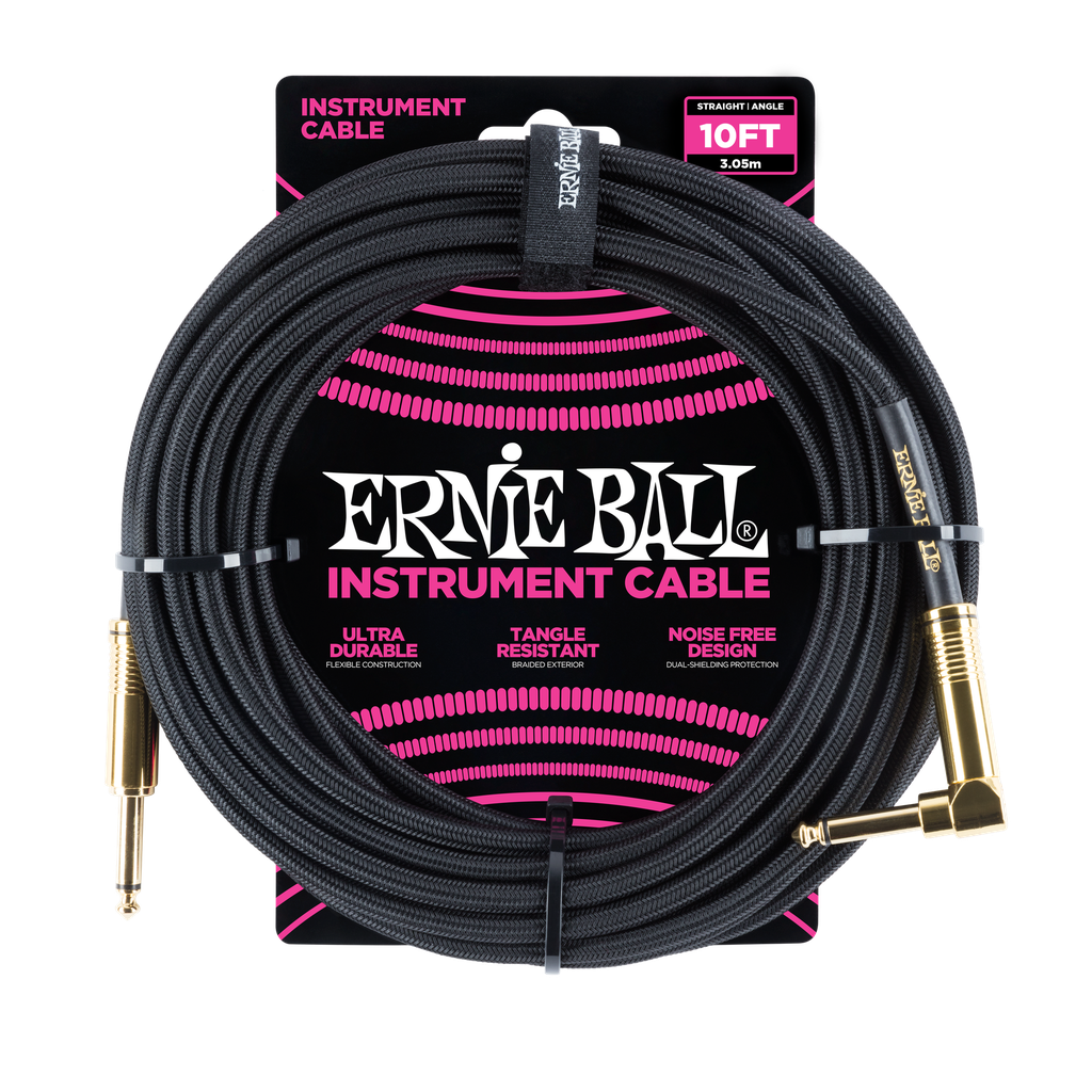Ernie Ball 10' Braided Straight / Angle Instrument Cable - Black w/Gold Connectors