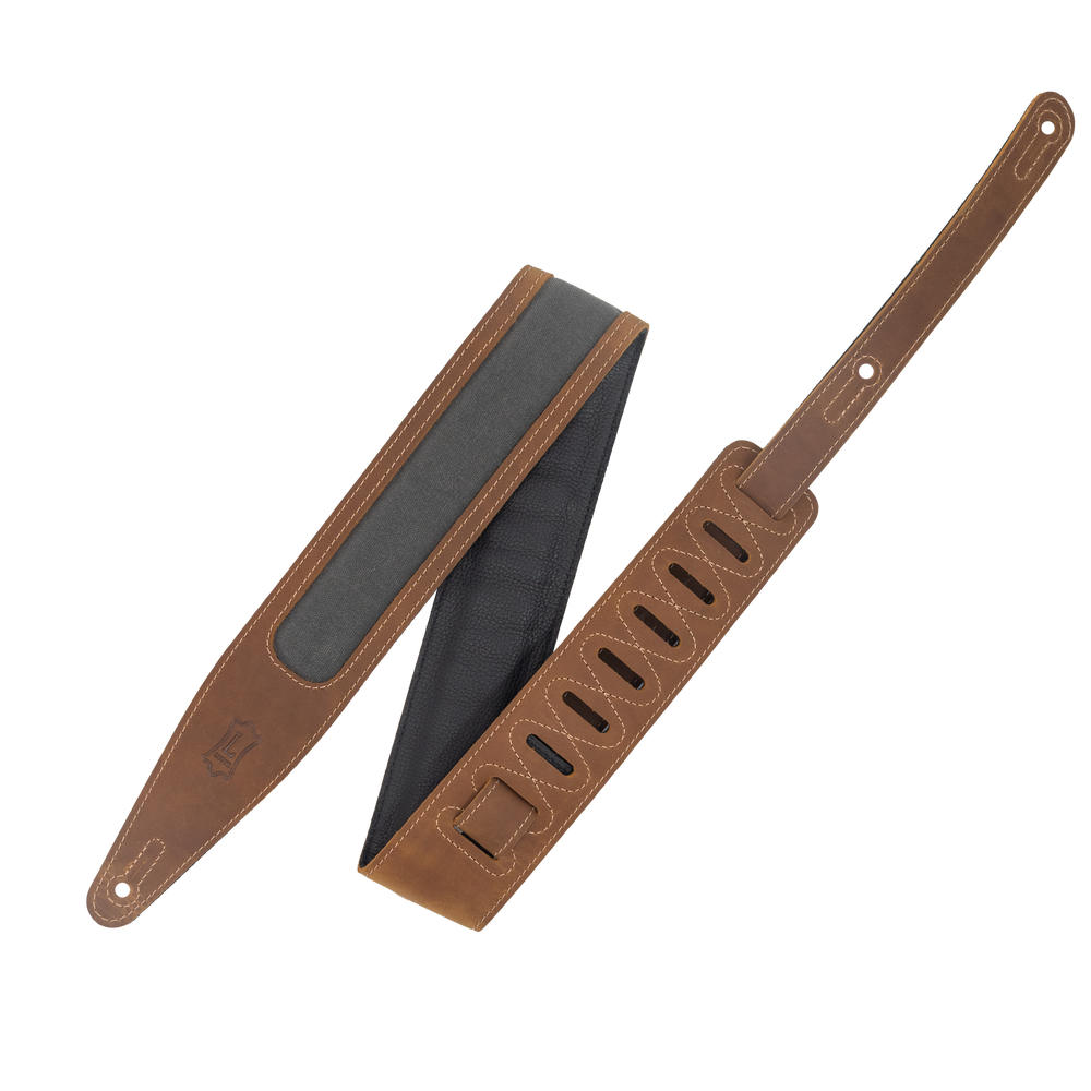 Levy's M317TRI Voyager Pro Crazy Horse Leather Guitar Strap, Brown & Grey