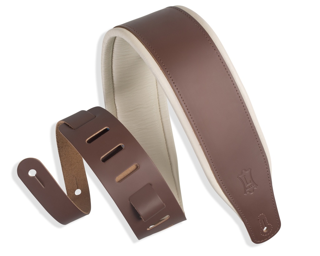 Levy's M26PD 3" Wide Top Grain Leather Guitar Strap, Brown & Cream