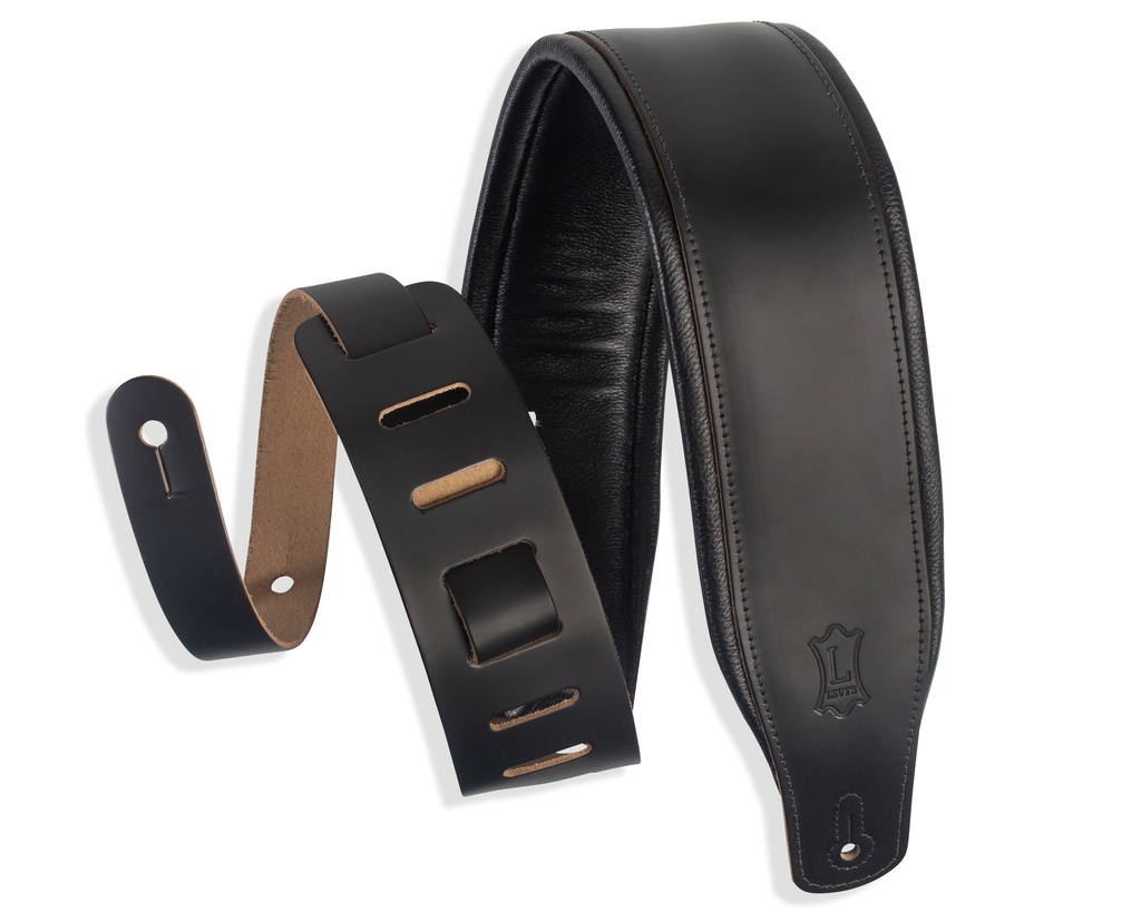 Levy's M26PD 3" Wide Top Grain Leather Guitar Strap, Black