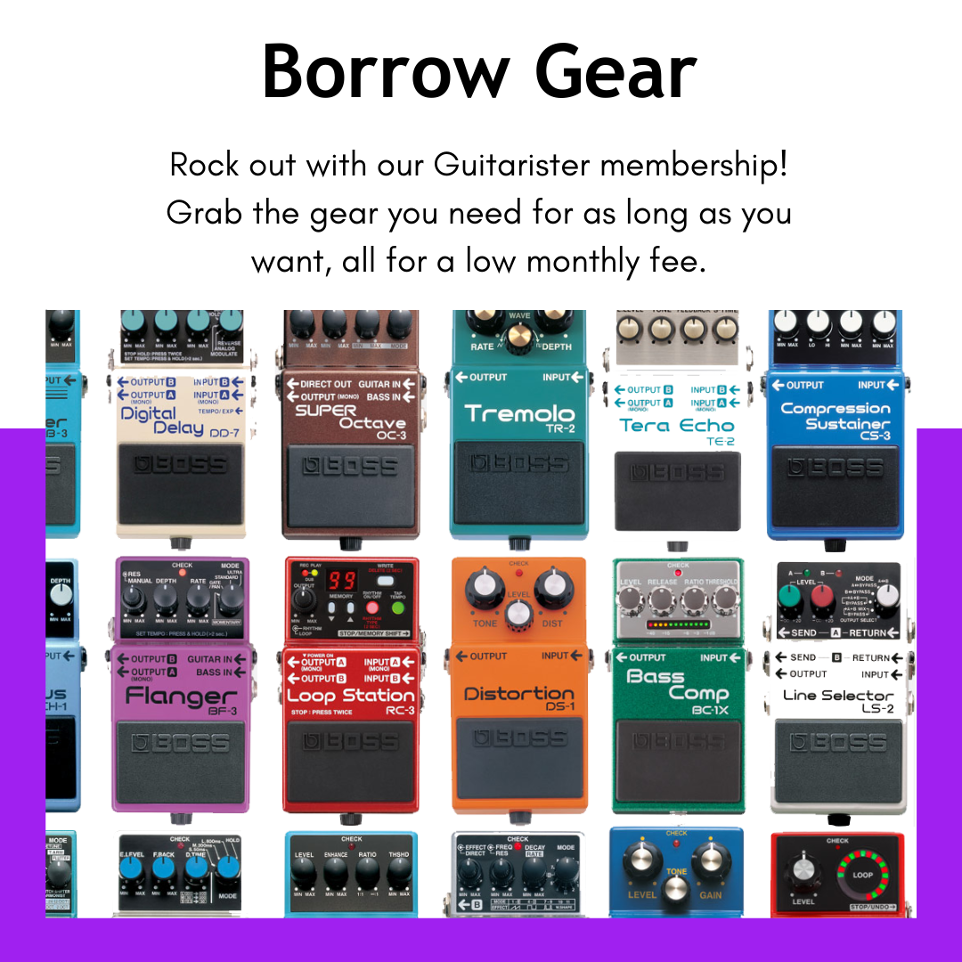 Borrow Gear - Rock out with our Guitarister membership! Grab the gear you need for as long as you want, all for a low monthly fee.