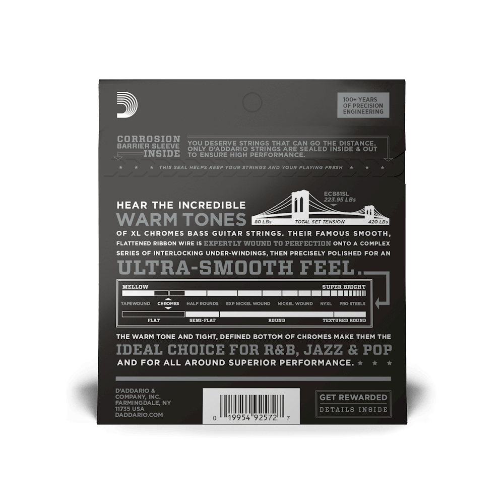 D'Addario 45-100 Regular Light, Super Long Scale, XL Chromes Bass Strings