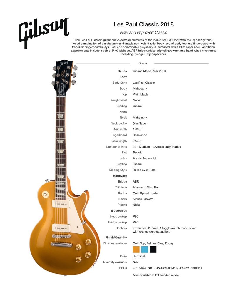 Gibson Les Paul Classic Gold Top P90s, 2018