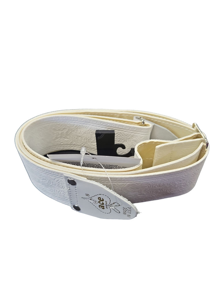 D'Andrea Ace Embossed Guitar Strap, White