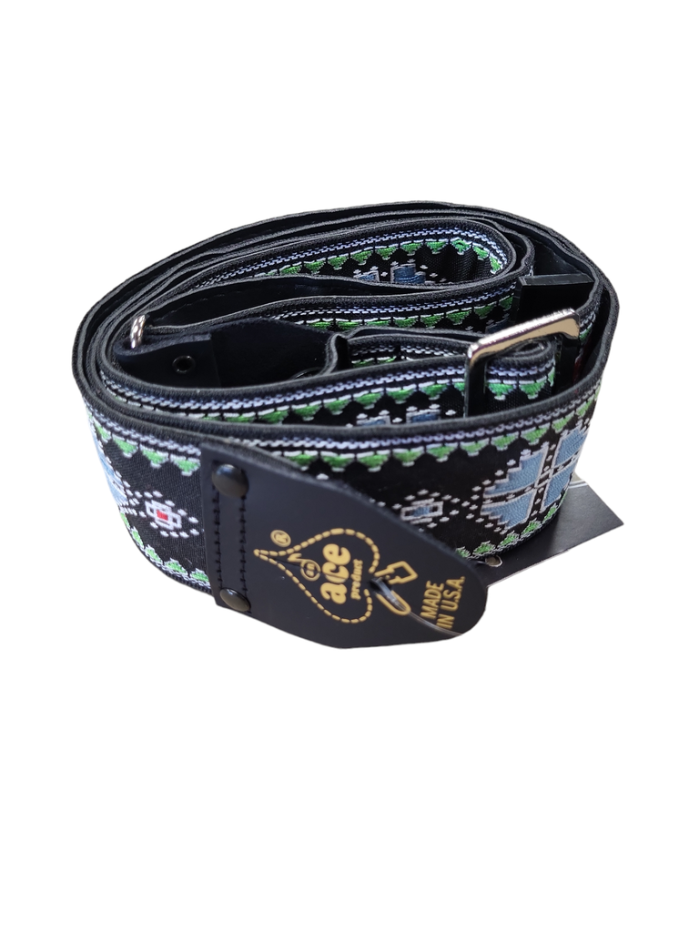 D'Andrea Ace Jaquard Guitar Strap, Red, Blue, Green on Black