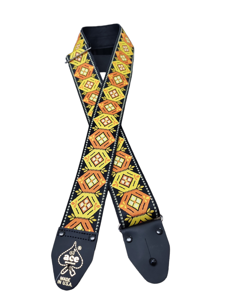 D'Andrea Ace Jaquard Guitar Strap, Orange and Yellow on Black