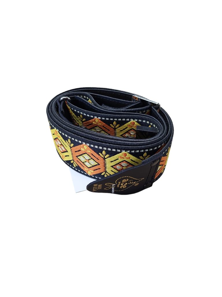 D'Andrea Ace Jaquard Guitar Strap, Orange and Yellow on Black