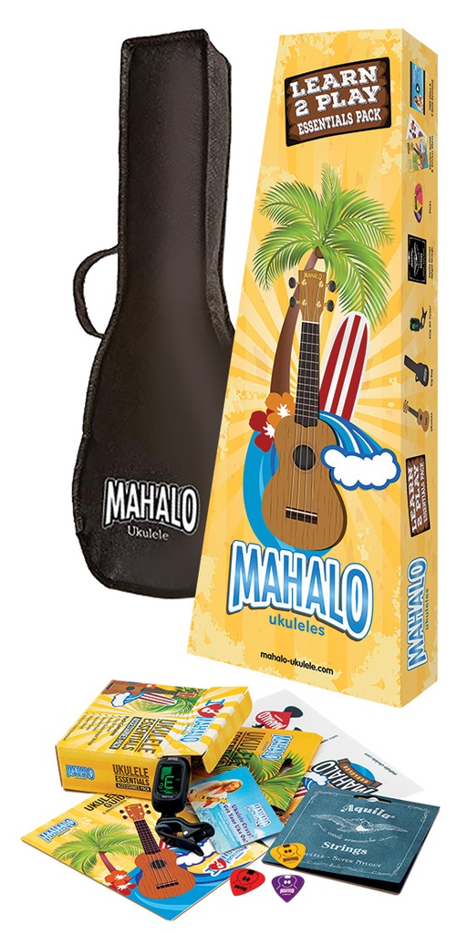 Mahalo MR1-BK Rainbow Soprano Ukulele Starter Pack, Trans Brown