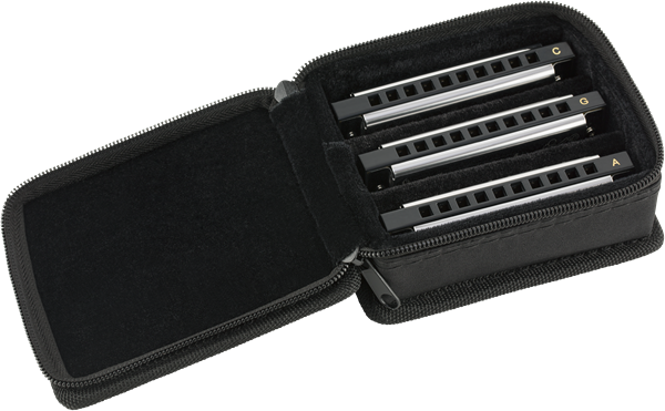 Fender Blues Deluxe Harmonicas, Set of 3 with Case