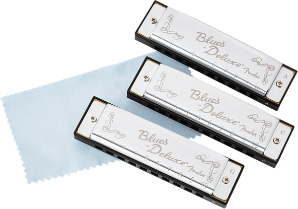 Fender Blues Deluxe Harmonicas, Set of 3 with Case