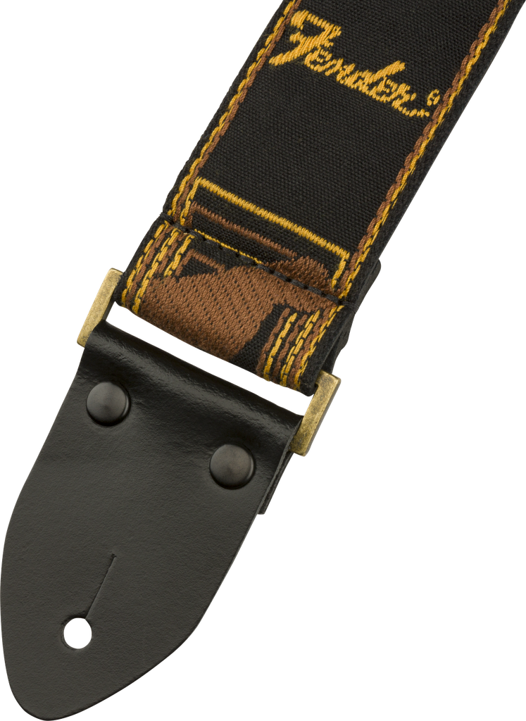 Fender Legacy Vintage Monogram Strap, Black/Yellow & Brown, 2"