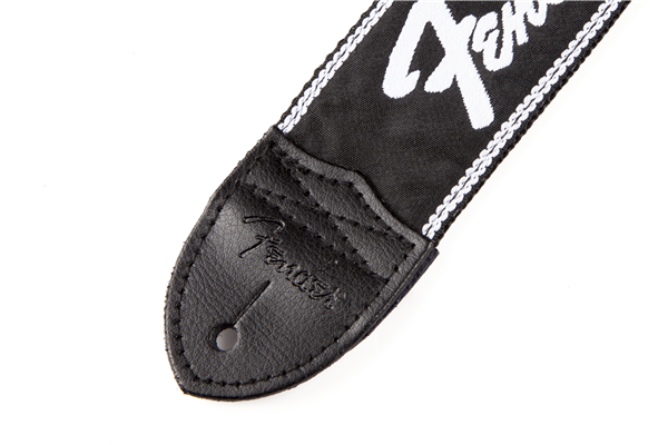 Fender Running Logo Strap, Black/White Logo, 2"