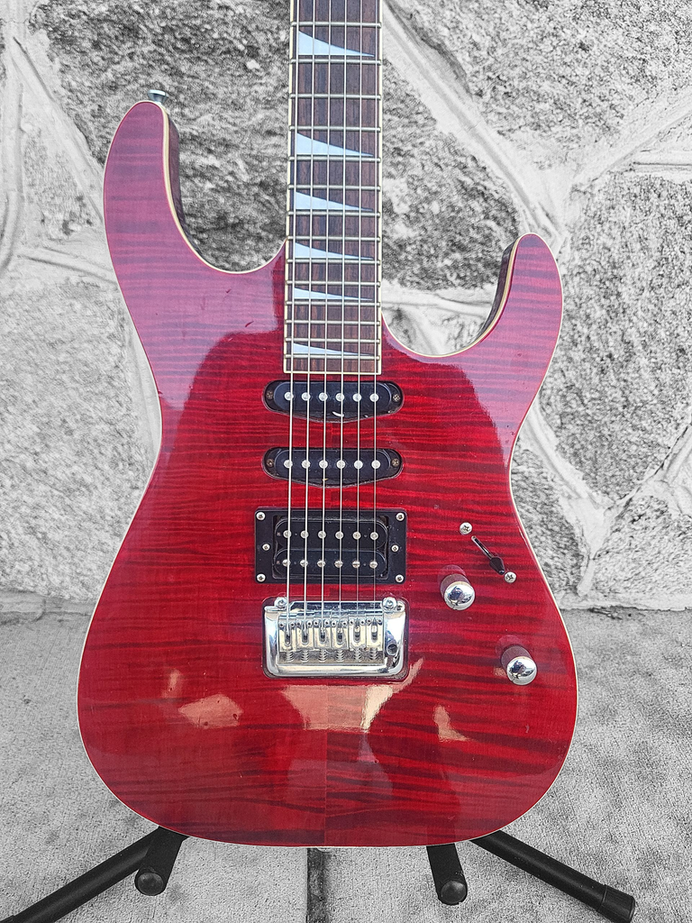 Shine Ibanez Style Electric Guitar, Transparent Red