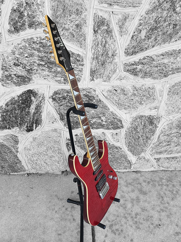 Shine Ibanez Style Electric Guitar, Transparent Red
