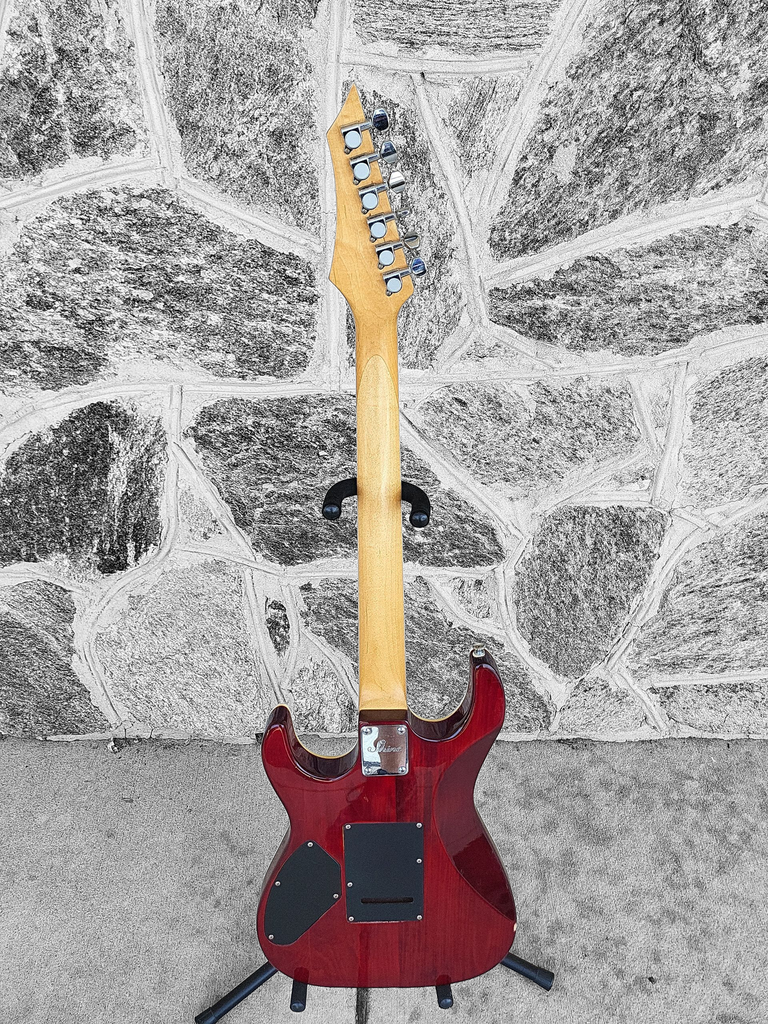 Shine Ibanez Style Electric Guitar, Transparent Red