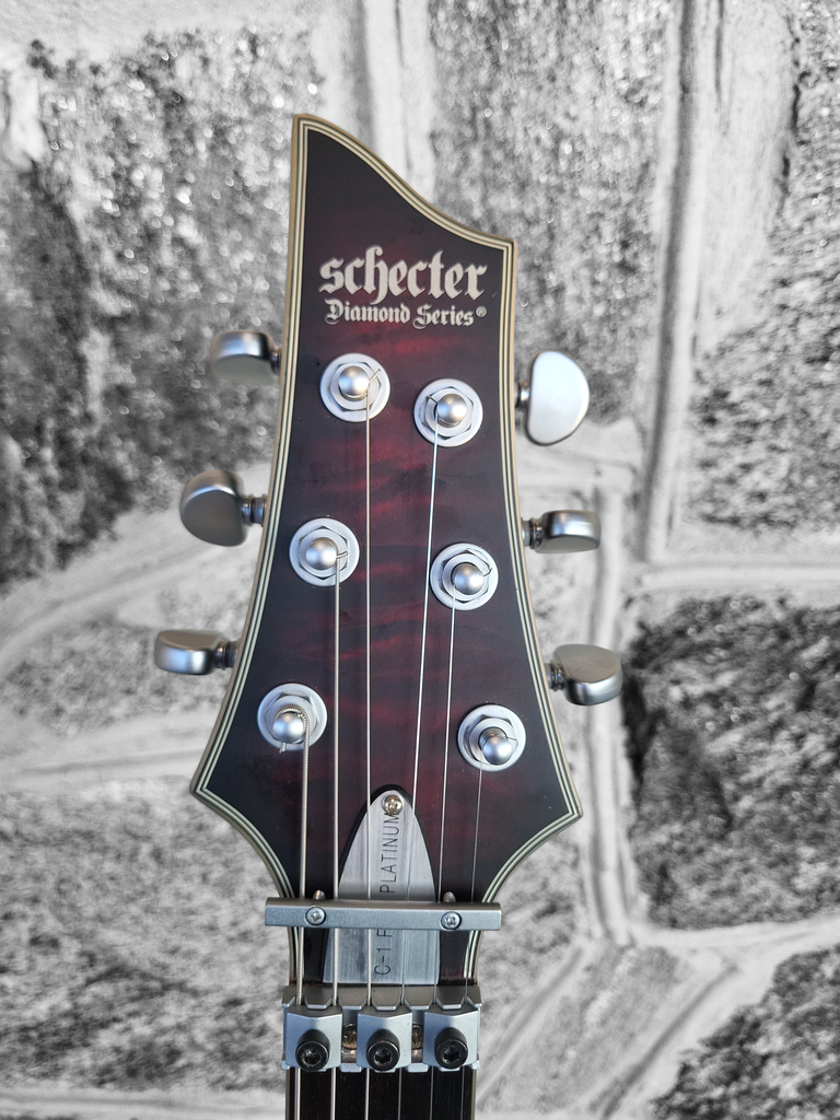 Schecter C-1 Platinum FR S Sustainiac 2017 - 2021 - Crimson Red Burst Satin