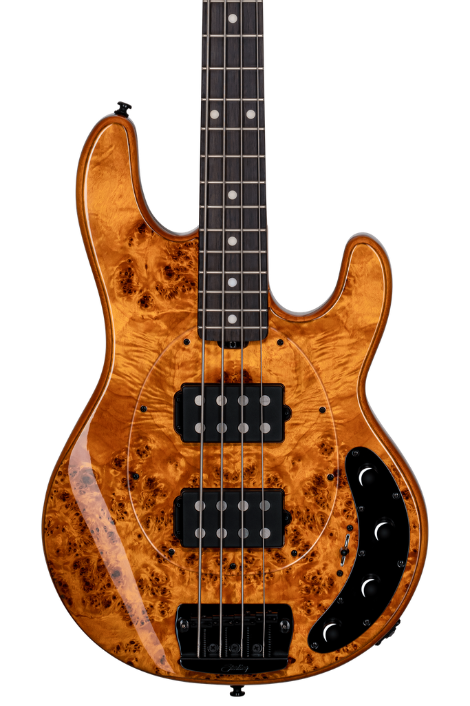 Sterling by Music Man StingRay HH RAY34HH Poplar Burl, Amber