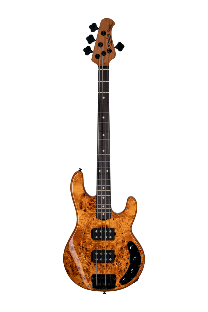 Sterling by Music Man StingRay HH RAY34HH Poplar Burl, Amber