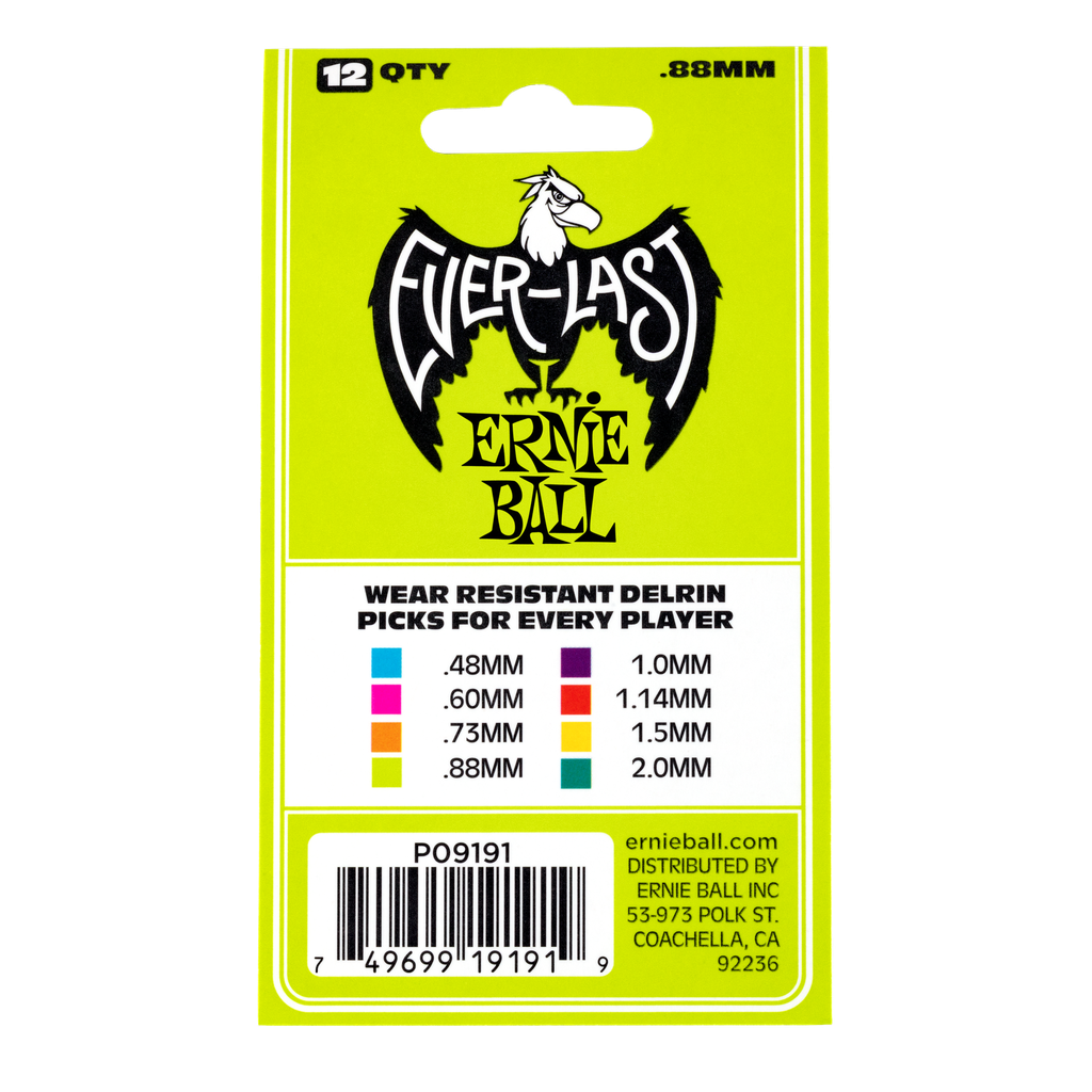 Ernie Ball .88mm Green Everlast Picks 12-pack  