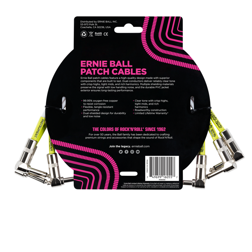 Ernie Ball 1' Angle / Angle Patch Cable 3-Pack - White  