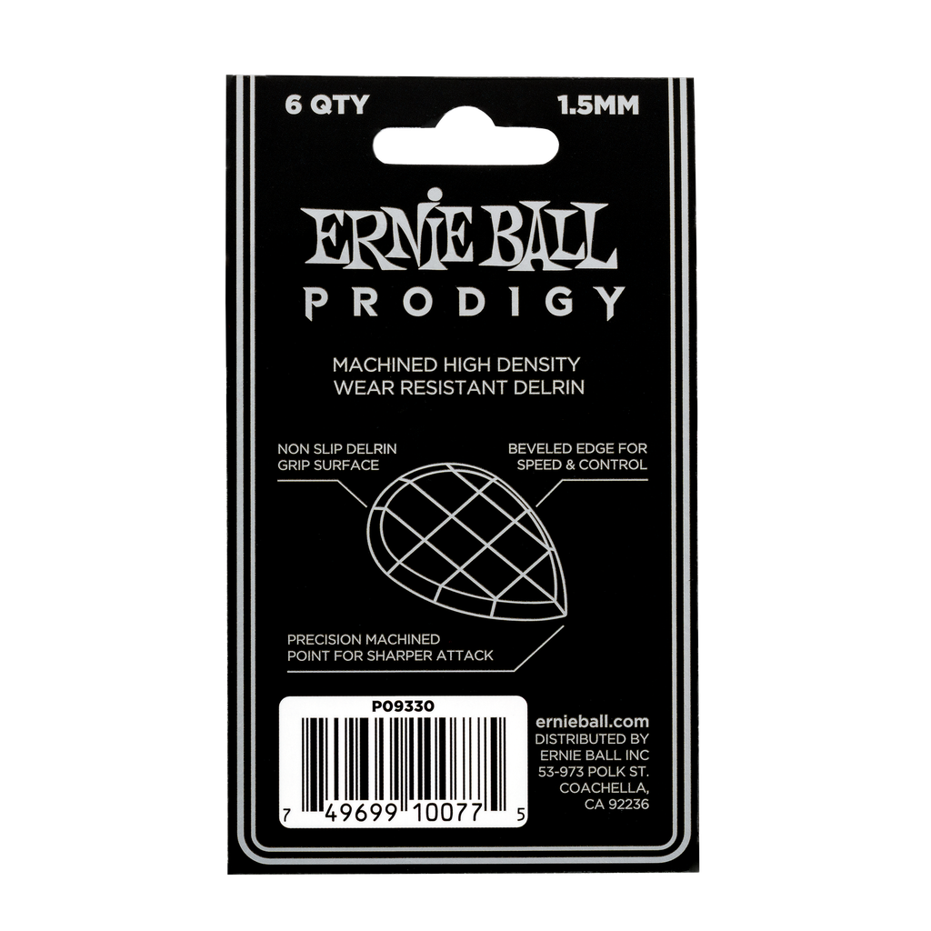 Ernie Ball 1.5mm Black Teardrop Prodigy Picks 6-pack