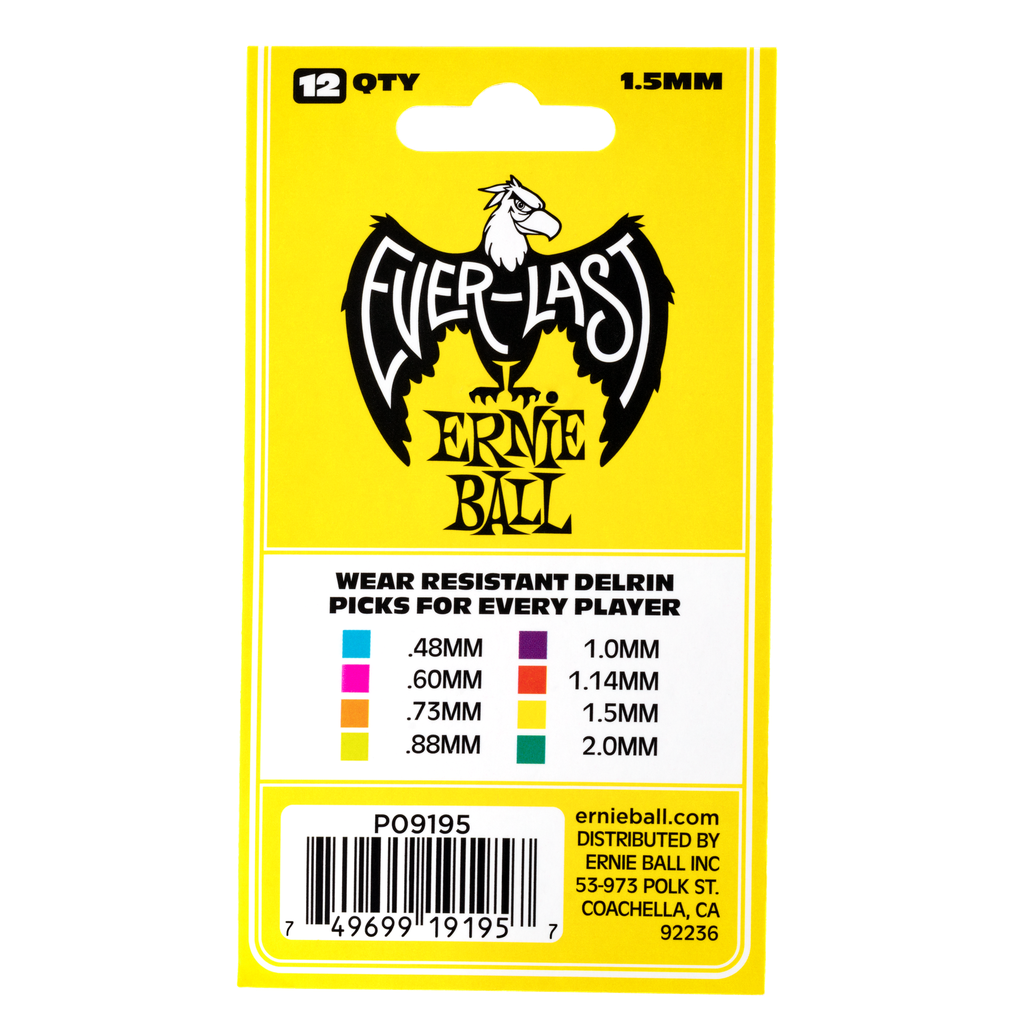 Ernie Ball 1.5mm Yellow Everlast Picks 12-pack  