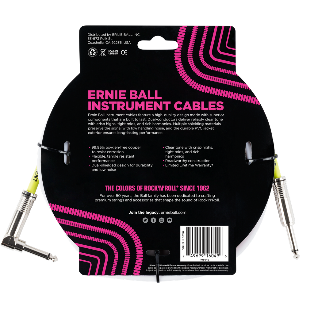 Ernie Ball 10' Straight / Angle Instrument Cable - White  