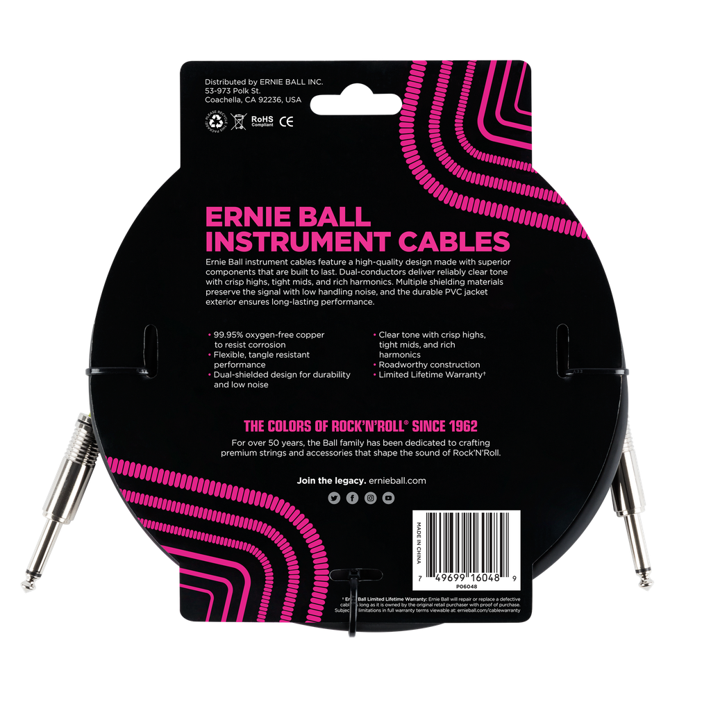 Ernie Ball 10' Straight / Straight Instrument Cable - Black  