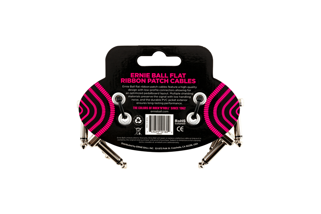 Ernie Ball 3" Flat Ribbon Patch Cable 3-Pack - Black