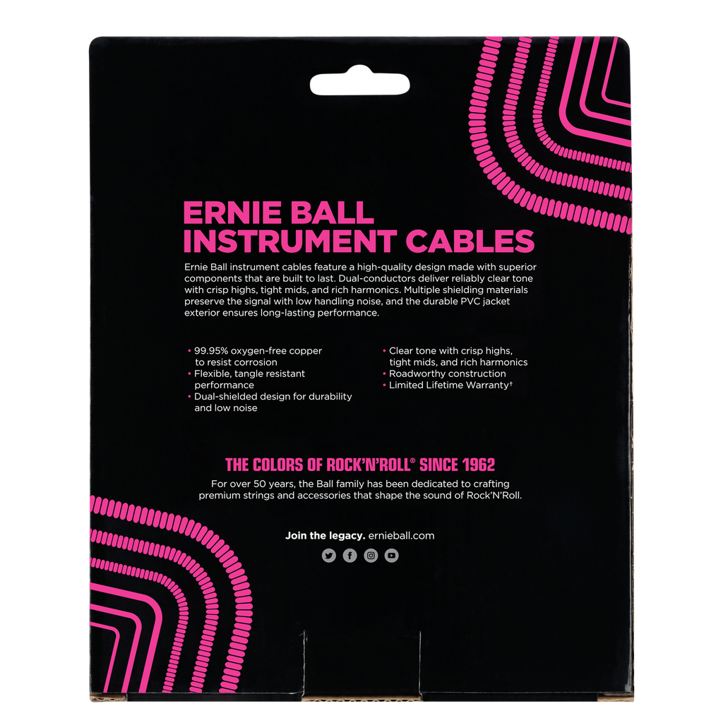 Ernie Ball 30' Coiled Straight / Straight Instrument Cable - Black  
