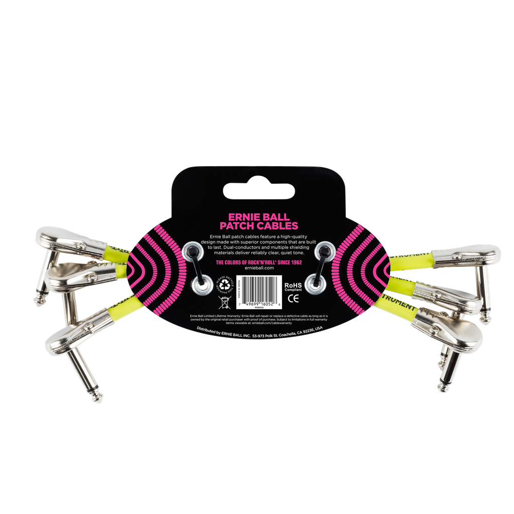 Ernie Ball 6" Flat Angle / Flat Angle Patch Cable 3-Pack - White  