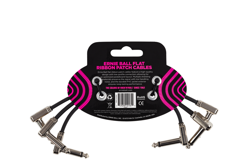 Ernie Ball 6” Flat Ribbon Patch Cable 3-Pack - Black
