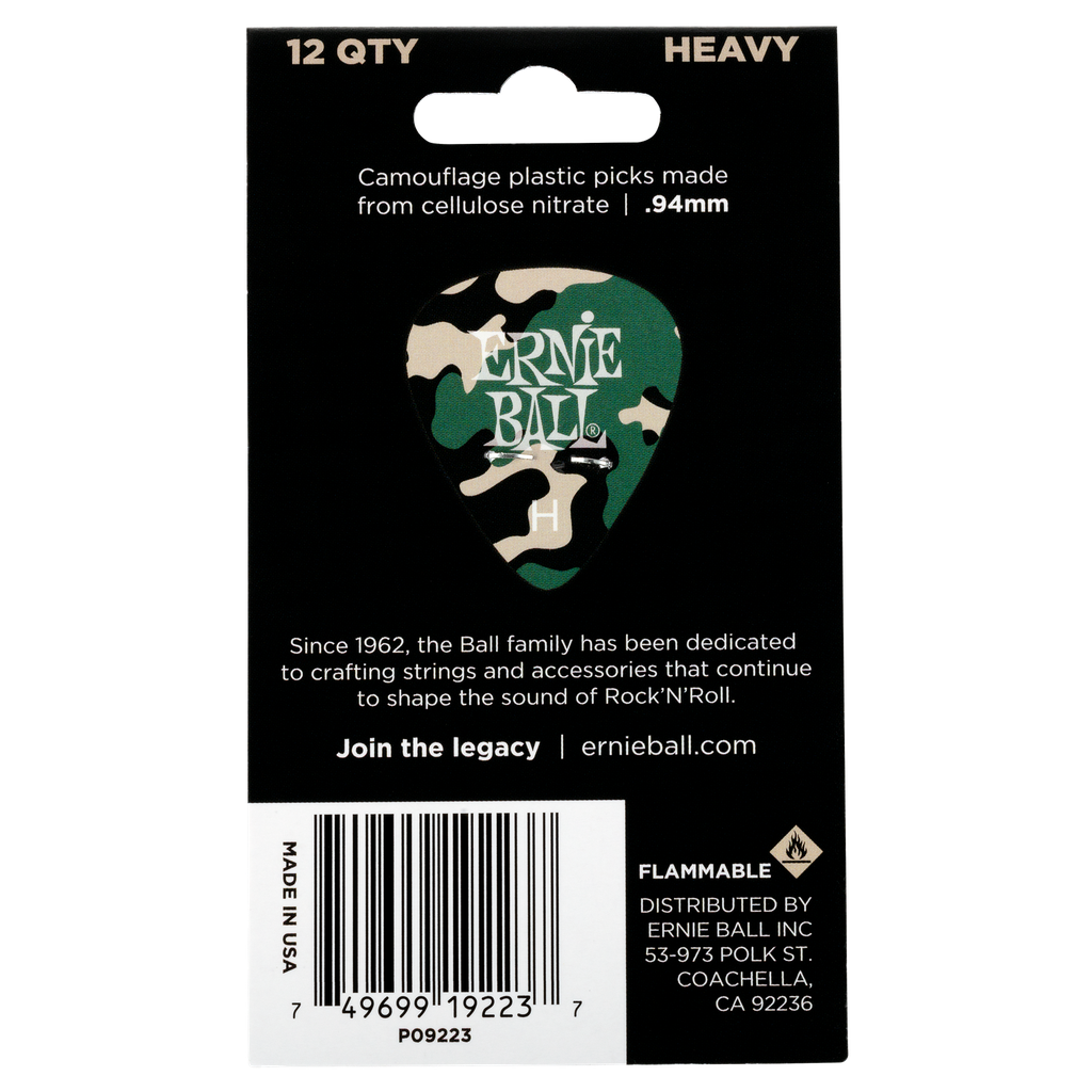 Ernie Ball Camouflage Cellulose Picks Heavy 12-pack  