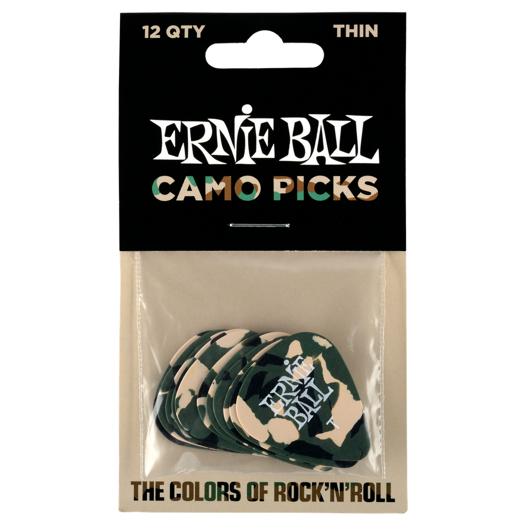 Ernie Ball Camouflage Cellulose Picks Thin 12-pack  