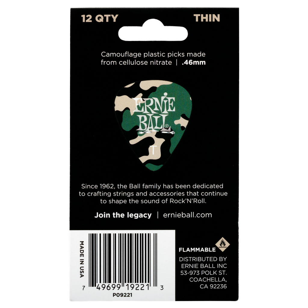 Ernie Ball Camouflage Cellulose Picks Thin 12-pack  