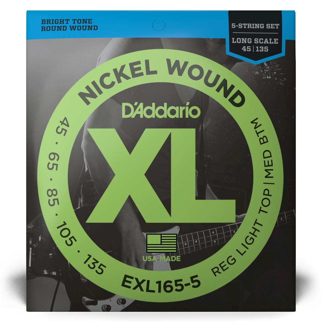 D'Addario 45-135 Regular Light Top/Medium Bottom 5-String, Long Scale, XL Nickel Bass Strings