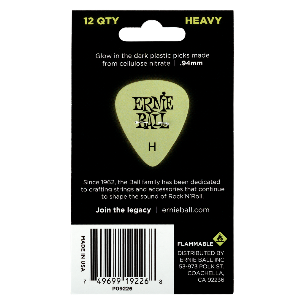 Ernie Ball Super Glow Cellulose Picks Heavy 12-pack  