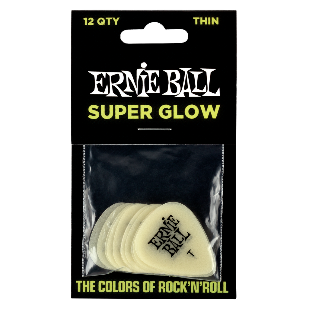 Ernie Ball Super Glow Cellulose Picks Thin 12-pack  