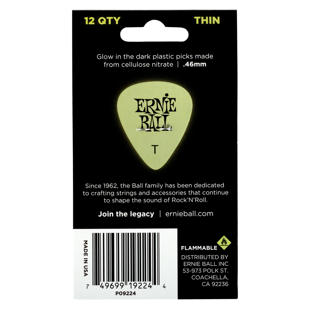 Ernie Ball Super Glow Cellulose Picks Thin 12-pack  