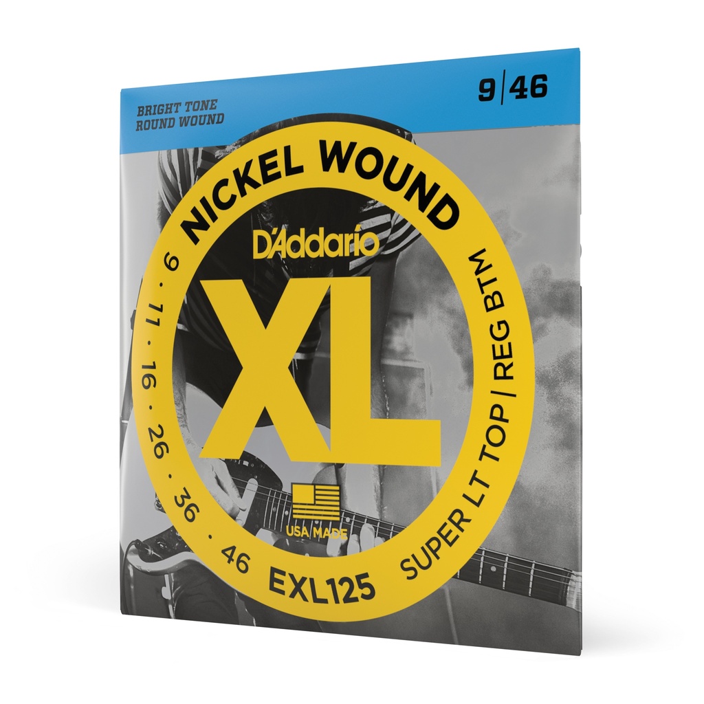 D'Addario XL Nickel Wound Electric Strings, Super Light Top/Regular Bottom, 9-46, EXL125