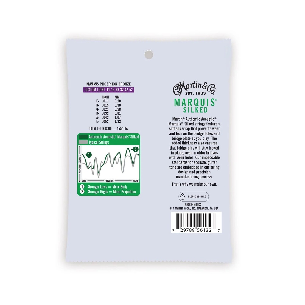 Martin MA535S Authentic Acoustic Marquis 92/8 Phosphor Bronze Custom Light Guitar Strings. 11-52
