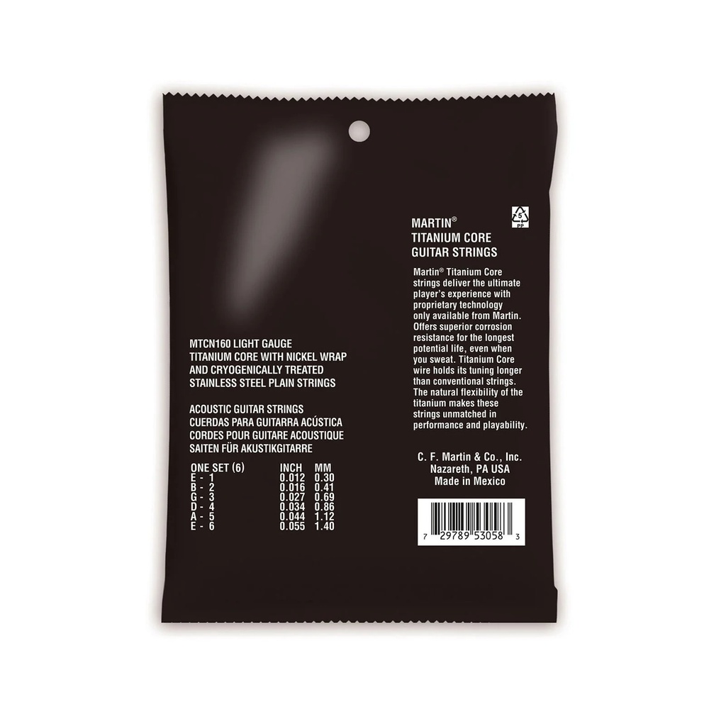 Martin MTCN160 Titanium Core Light Acousitc Guitar Strings. 12-55