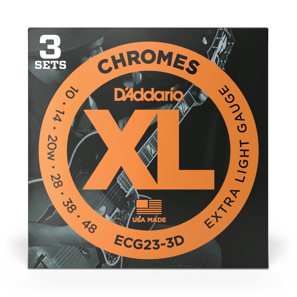 D'Addario 10-48 Extra Light, XL Chromes Electric Guitar Strings 3-Pack