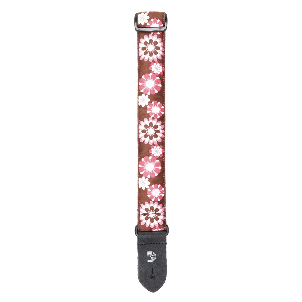 D'Addario Nylon Ukulele Strap, Brown and Pink Flowers